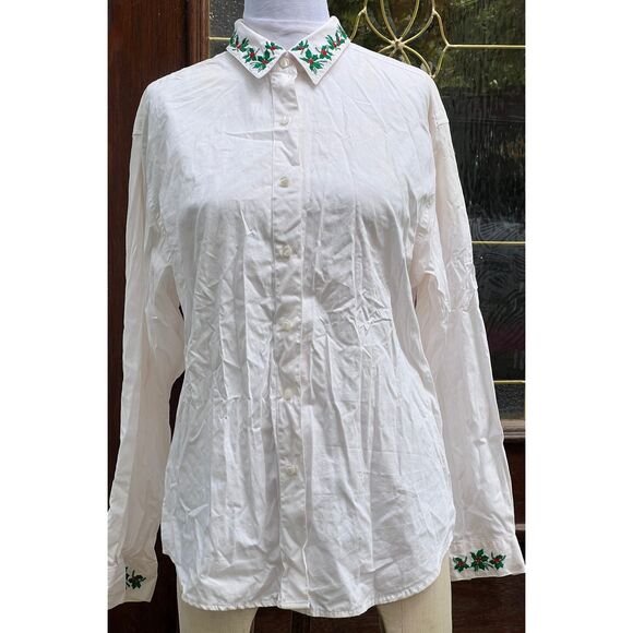 Vintage Bechamel Christmas Blouse Size 12 Collared 100% Cotton - Picture 1 of 8